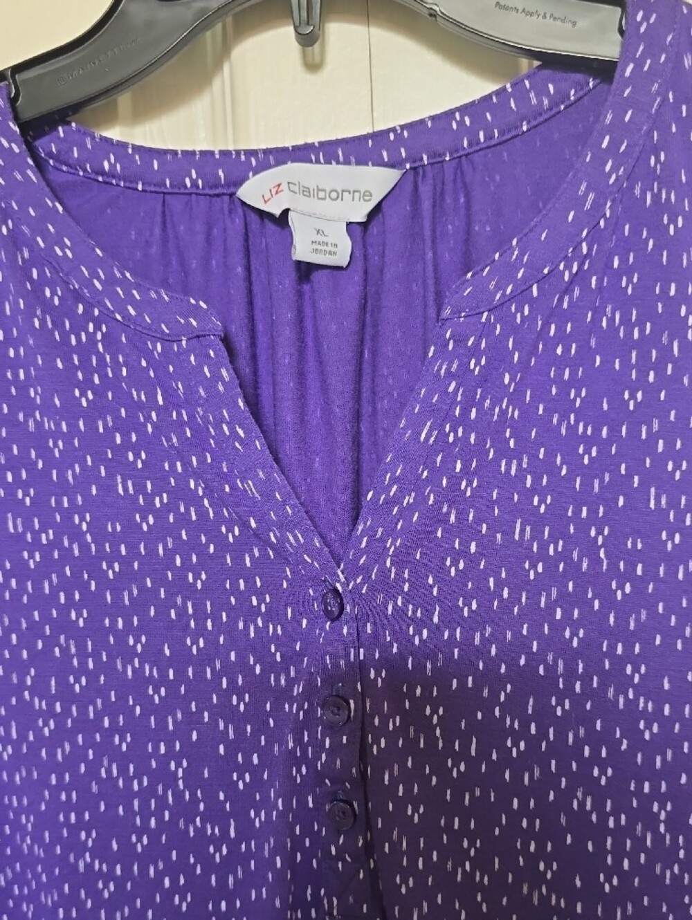 Liz Claiborne Purple Sleeveless Henley with White Dot Pattern - Picture 2 of 4